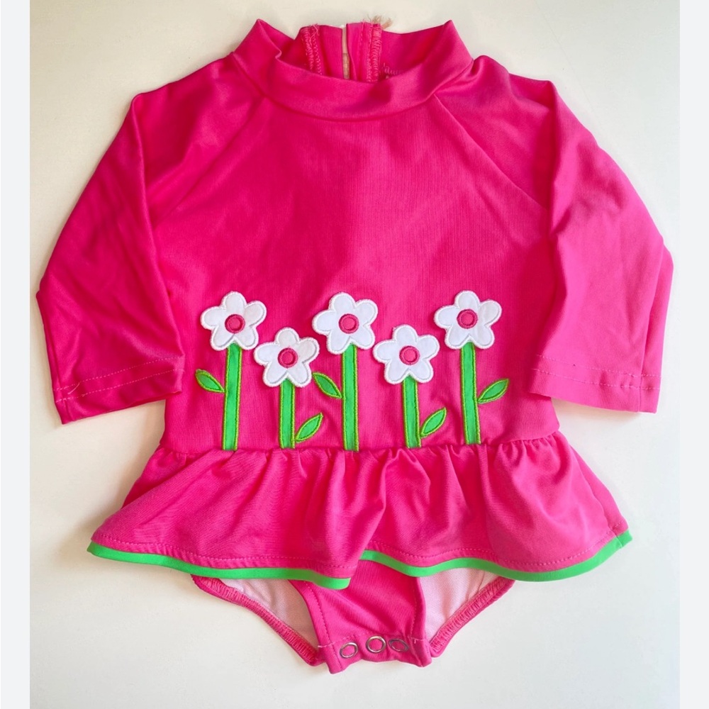 Florence Eiseman Baby Girl One Piece Pink Floral Swimsuit Size 24 months Flowers